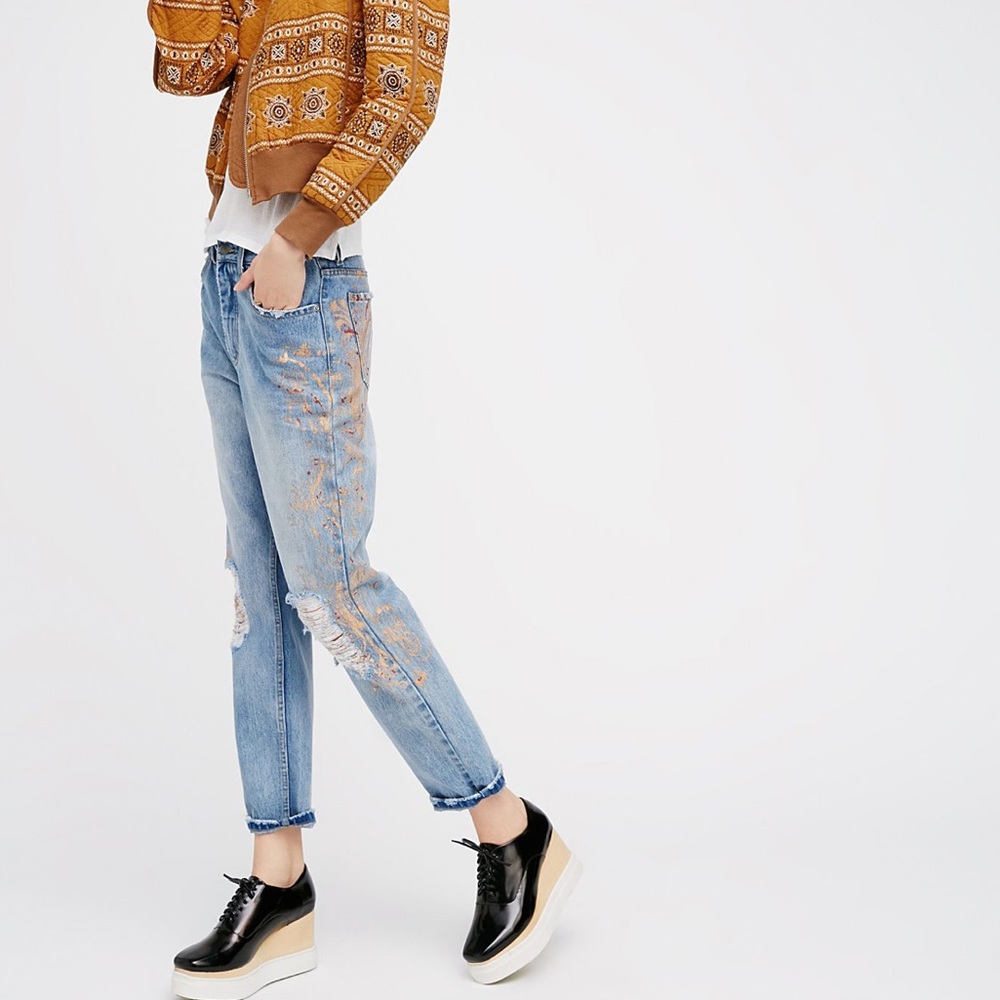 Free People Distressed Blue Jeans